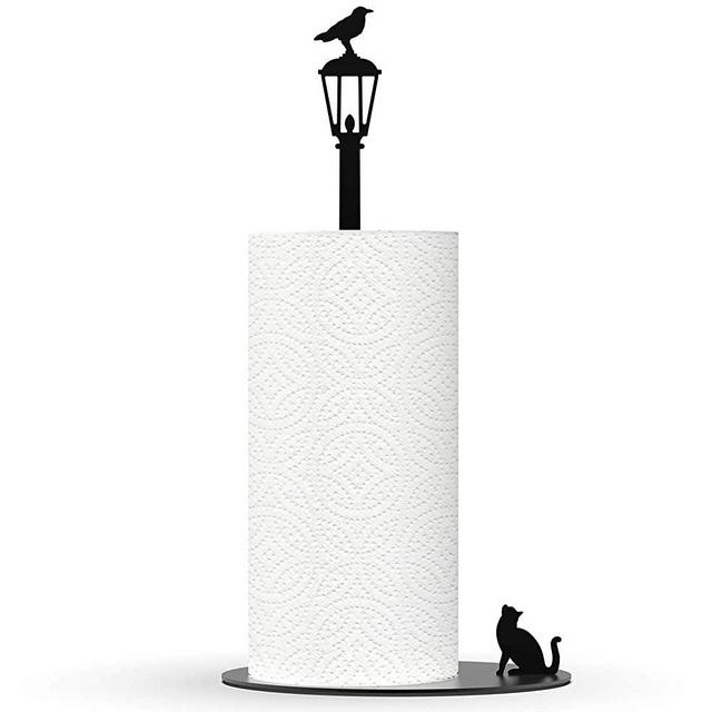 Kitchen Decor Cat Vs. Crow - Black Metal Paper Towel Dispenser & Countertop Kitchen Paper Towel Holder - Cat Lover Gifts For Women, Funny Cat Gifts For Cat Lovers