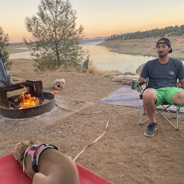 August 2022: One of many camping trips with Kona. This one was to New Hogan Lake.