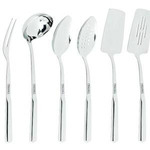 Viking Kitchen Utensils Set, 8 Piece Stainless Steel Cooking Utensil Set, Includes Spatulas, Spoons, Pasta Fork, Deep Ladle, Meat Fork, and Skimmer, Silver