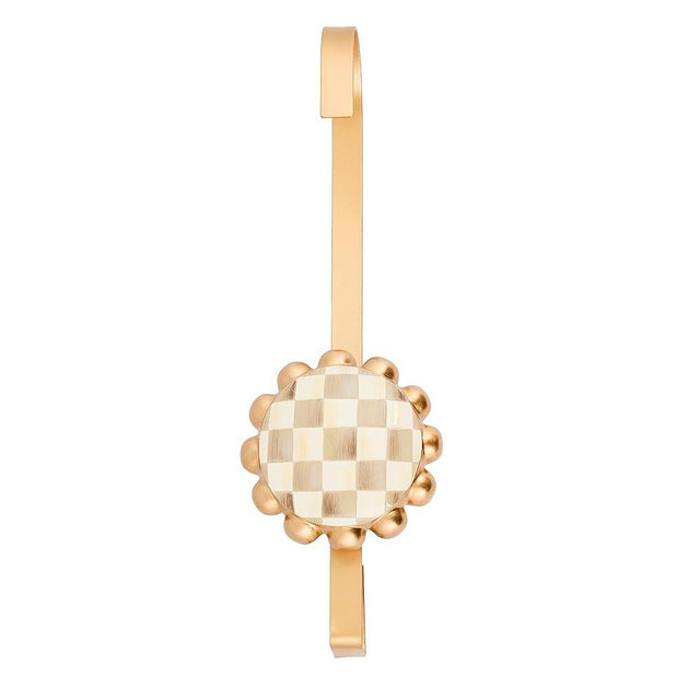 MACKENZIE-CHILDS Wreath Hanger, Door Hanger for Seasonal Decor, Brown-and-White Mocha Check