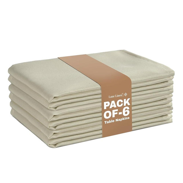 LANE LINEN Cloth Dinner Napkins Set of 6-20 x 20 Inch - 100% Polyester Fabric Napkins with Hemmed Edges - Stain & Wrinke Free, Easily Foldable Napkins for Dining, Party & Event Decors - Pumice Stone
