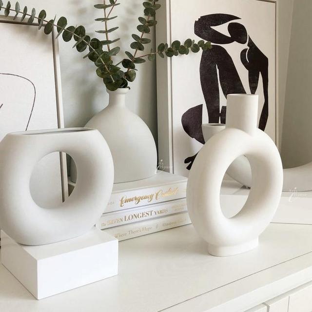 Set of 2 Minimalist Vase;Ceramic Vase; Modern Home Decor; Decorative Vase; Flower Vase;White Vase