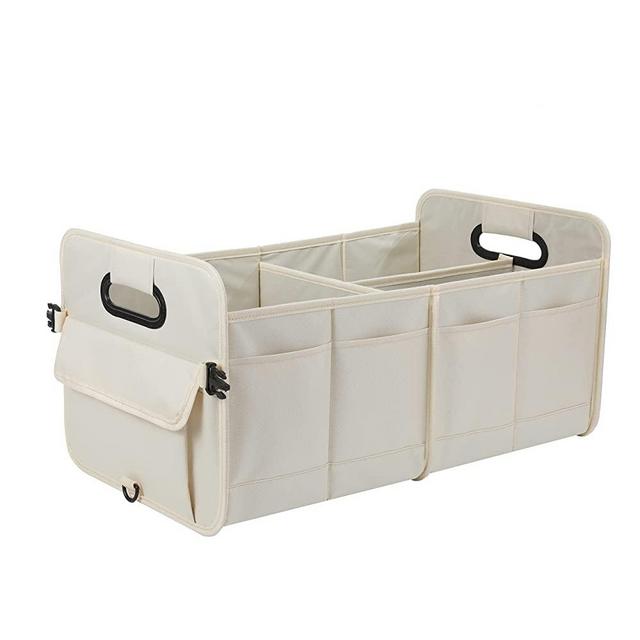 AOKJOY Car Trunk Organizer Car Storage Organizer Collapsible Multi Compartment Car Organizer Adjustable Straps Car Organizer for SUV(Beige)