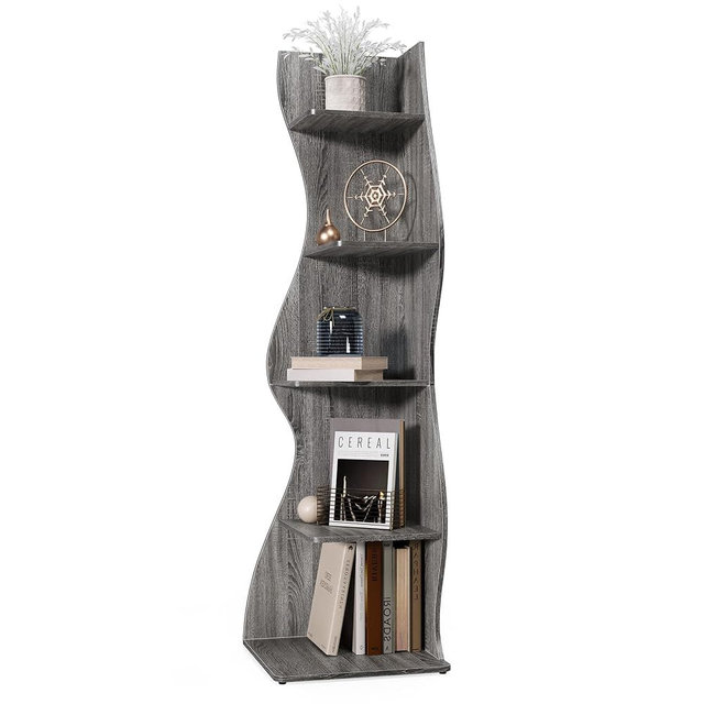 LITTLE TREE Small Corner Shelf, Modern 5-Tier Wall Corner Bookshelf, Stylish Bookcase Storage Rack for Small Space, Living Room, Bedroom