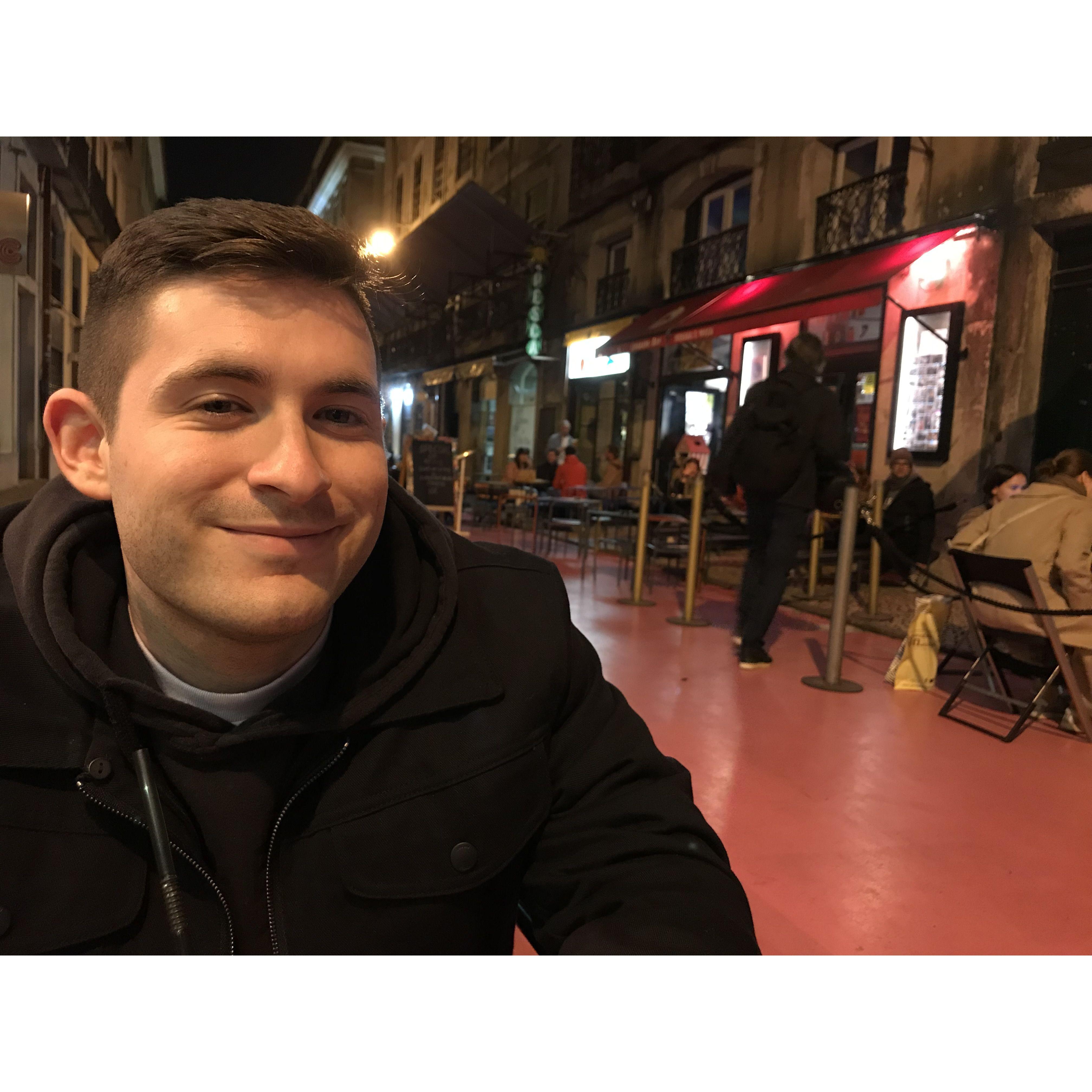 Ryan on the Pink Street in Lisbon, Portugal before Rylee asked her question.