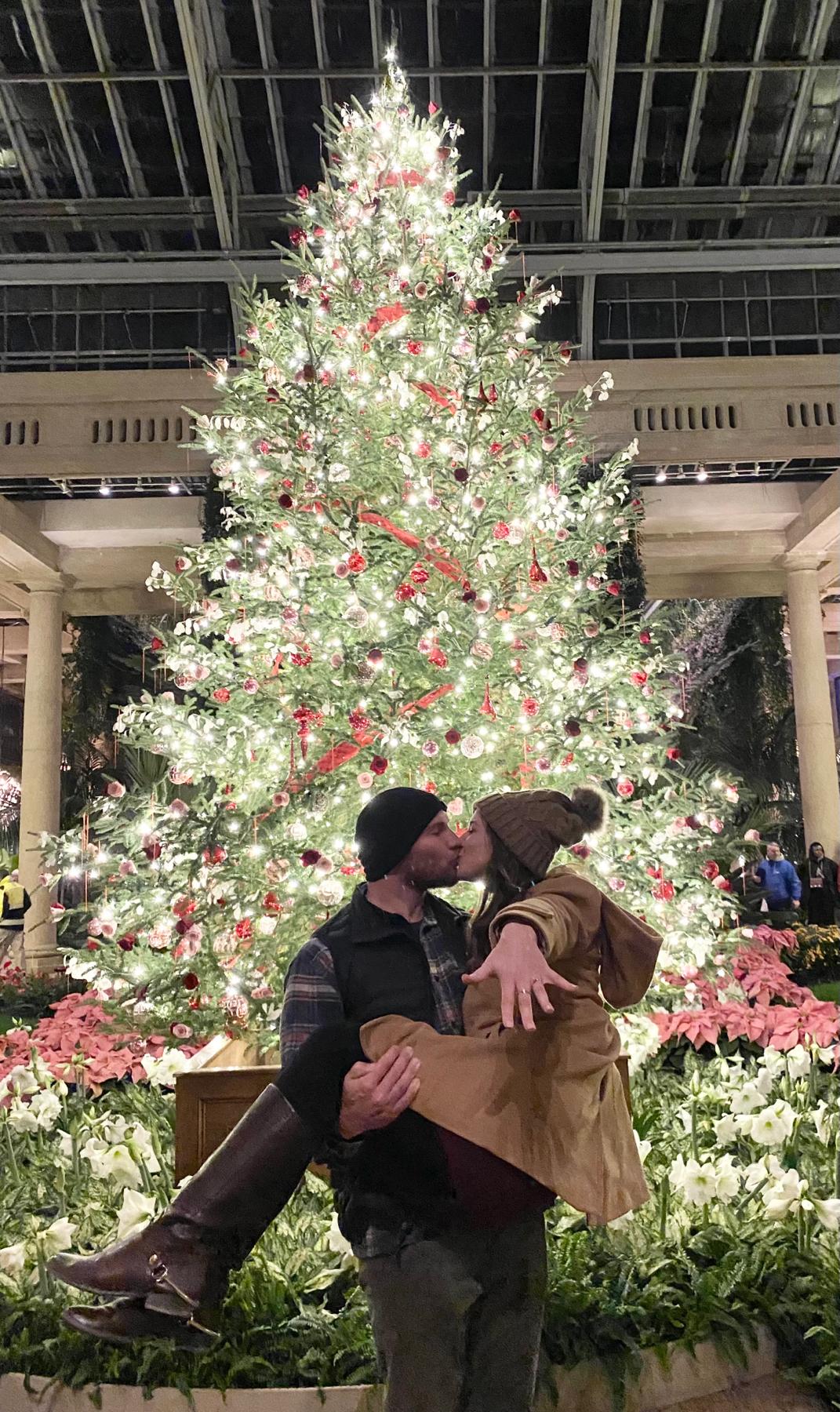 David proposed on Christmas Eve at Longwood Gardens in Longwood, Pennsylvania.
