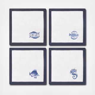 Embroidered Fish Cocktail Napkin, Set of 4