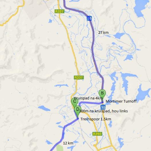 Road map from Cradock to Blomfontein Wedding Venue.