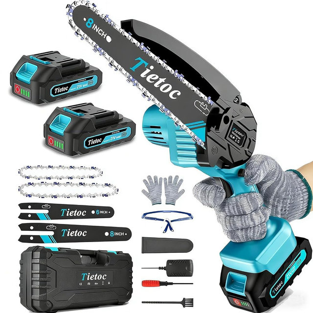 Mini Chainsaw Cordless, 8 Inch & 6 Inch Portable Electric Chainsaw,Battery Powered Handheld Power Chain Saw with 2 Batteries and Auto Oil,Gifts for Father, Dad, Husband, Men