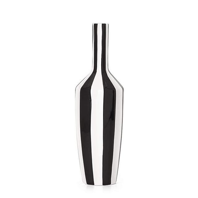 Torre & Tagus Abstract Black and White Stripe Ceramic Vase, 15"