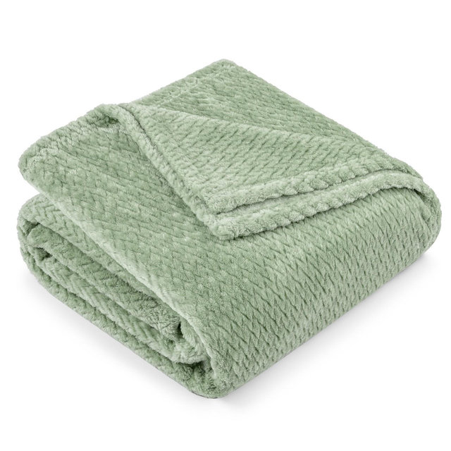 PAVILIA Lightweight Fleece Throw Blanket for Couch, Soft Warm Flannel Blankets for Bed , Sage Green/Twin - 60x80