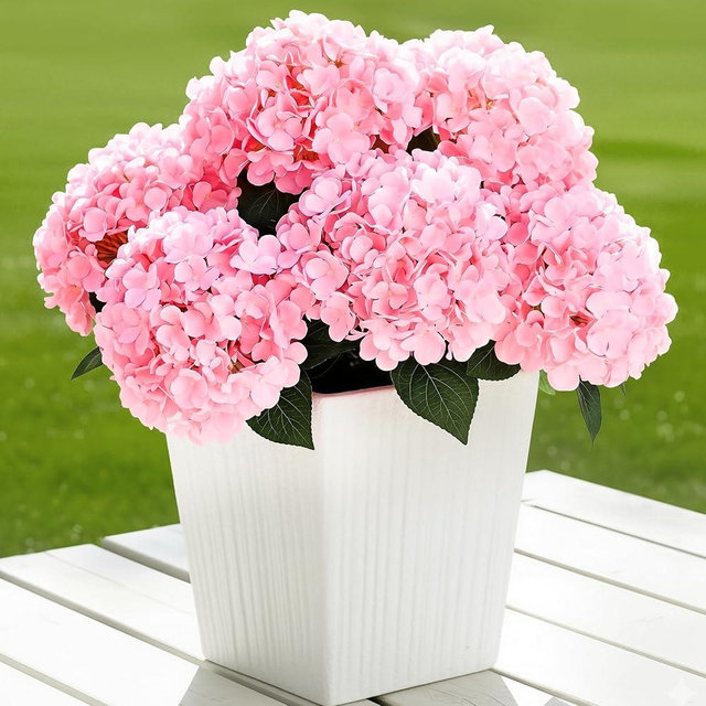 Auihiay 6 Bundles Hydrangea Artificial Flowers for Outdoors and Indoor, Bulk 30 Heads, UV Resistant Faux Hydrangea Flowers for Garden, Porch, Yard, Window Box & Outdoor Wedding Decoration (Pink)