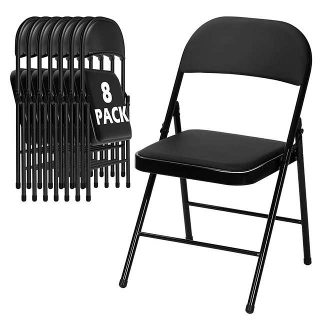 LING RONG 8 Pack Black Folding Chairs with Padded Cushion for Outside, Portable Stackable Commercial Metal Foldable Chairs with Steel Frame for Home Events Office Wedding Party, 350lbs Capacity