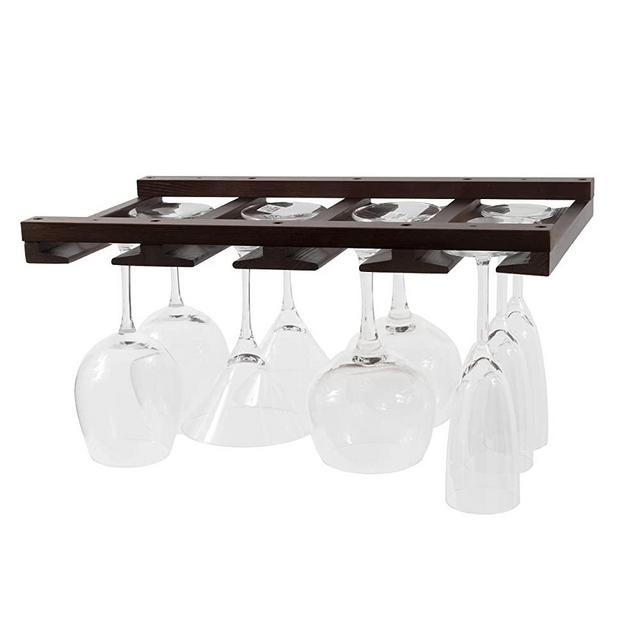 Rustic State Eze Stemware Glass Rack Makes Dull Kitchens or Bar Perfectly Fits 6-12 Glasses Under Cabinet Easy to Install with Included Screws Great Hanging Bar Glass Rack (Chestnut Stained)