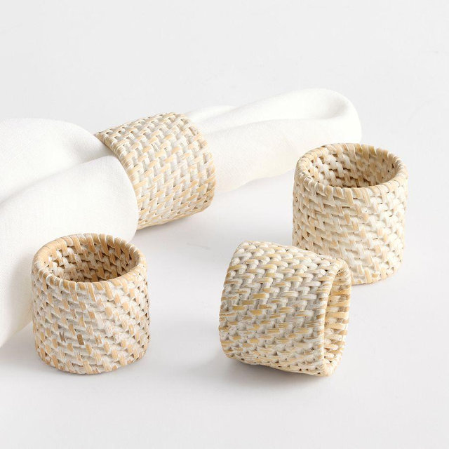 Tava Handwoven Napkin Rings, Set of 4 - Light Natural