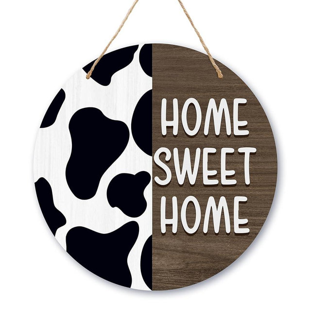 Welcome Sign For Front Door, Home Sweet Home Welcome Sign, Cow Decor Farm Gifts, Cow Round Wooden Signs House Decor, Western Farmhouse Front Door Porch Hanging Decoration, Cows Signs Decors -22