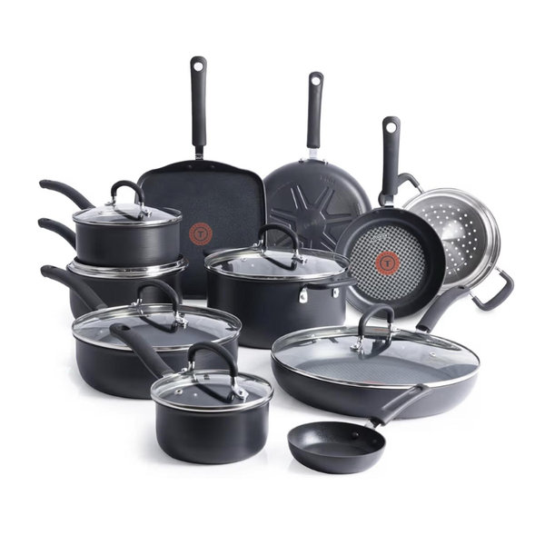 T-Fal 17 Piece Nonstick Cookware Set (Black)