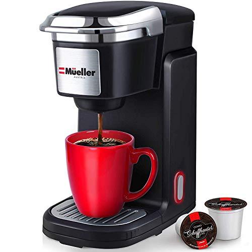Mueller Pro Single Serve Coffee Maker, Personal Coffee Brewer Machine for Single Cup Pods & Reusable Filter, 12oz Water Tank, Quick Brewing, One Touch Operation, Compact Size, for Home, Office, RV