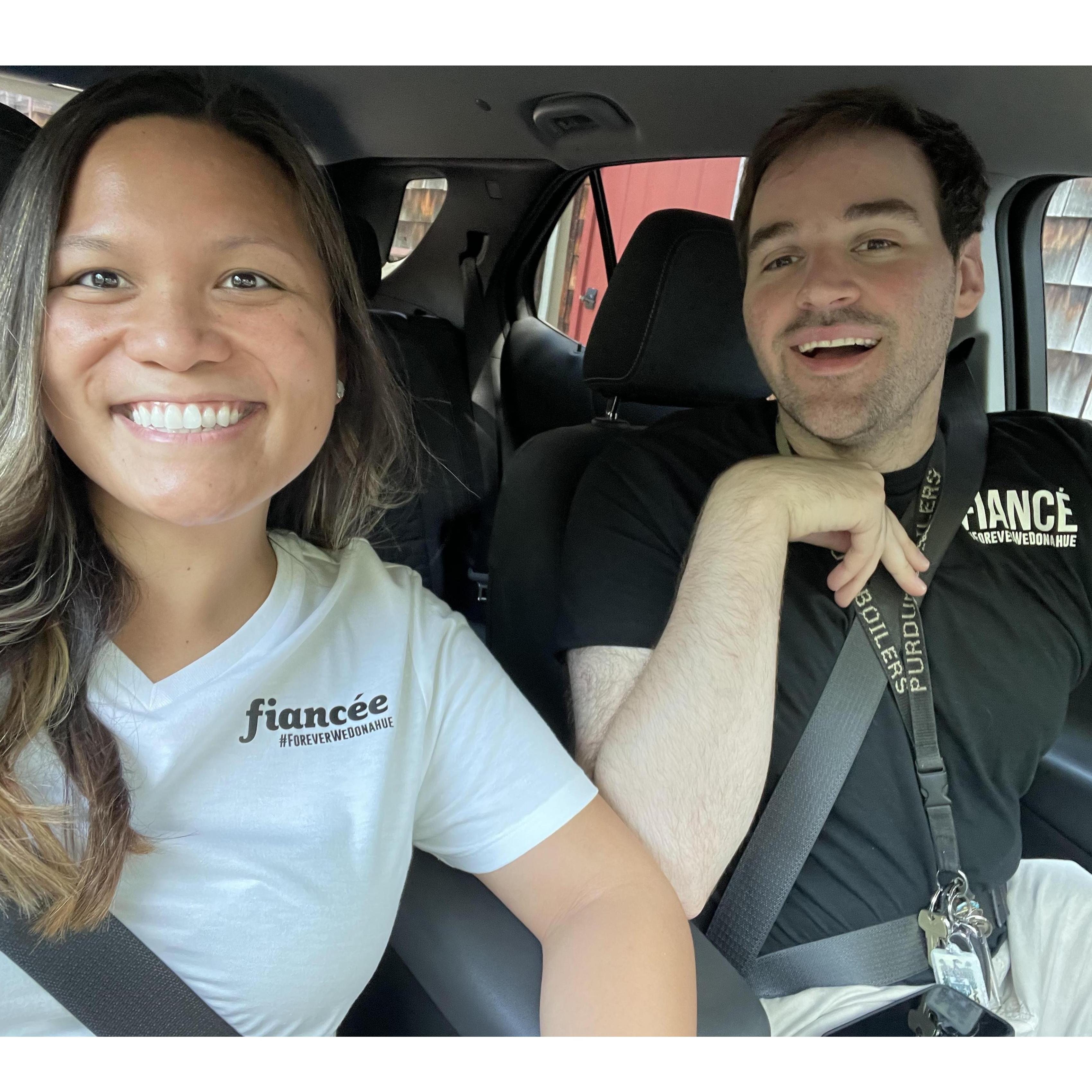 August 2021 - KCMO
On our way to the Weddings Unveiled Interactive Bridal Show + showing off our fiancée/fiancé shirts designed by Jessica Endaya Keefer! 🥰