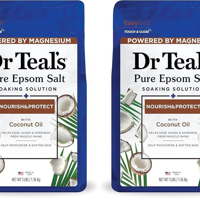 Dr Teal's Salt Soak with Pure Epsom Salt, Nourish & Protect with Coconut Oil, 3 lbs (Pack of 2)