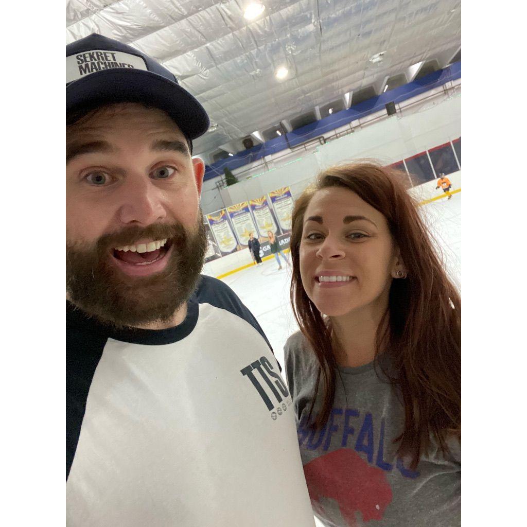 Dustin teaches Cayla to ice skate