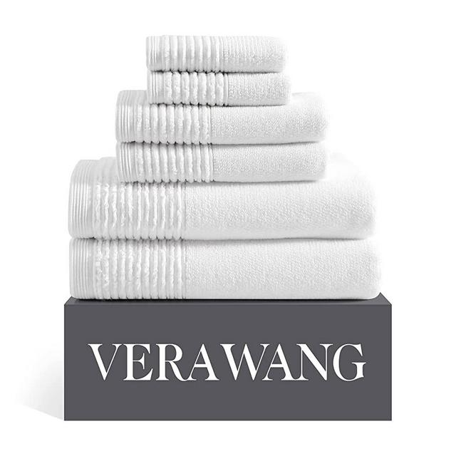 Vera Wang - Bath Towels Set, Luxury Cotton Bathroom Decor, Highly Absorbent & Medium Weight (Sculpted Pleat White, 6 Piece)