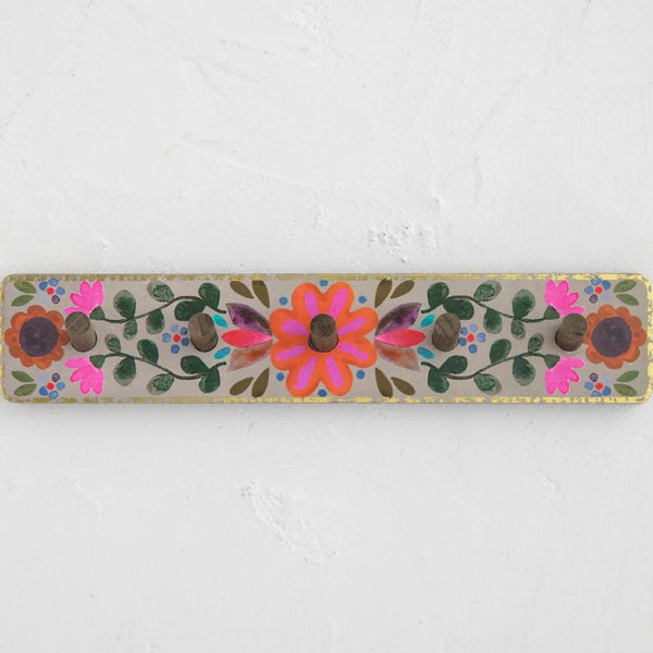 Floral Wall Hook Rack - Pink Flower