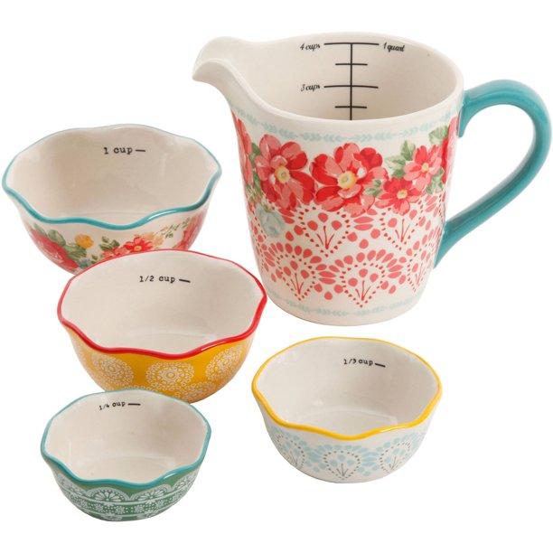 The Pioneer Woman 5-Piece Prep Set, Measuring Bowls & Cup (Vintage Rose)