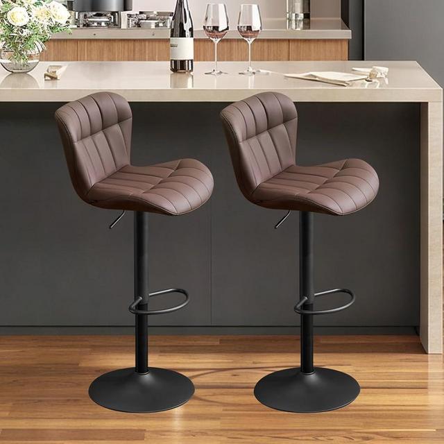 Furniliving Modern Barstools Set of 2, Faux Leather Bar Stools for Kitchen Island, Upholstered Swivel Bar Height Stools with Back, Brown