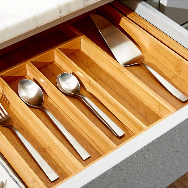 Crate & Barrel Expandable Bamboo Flatware Tray