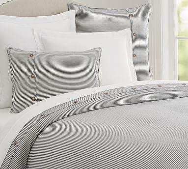 Wheaton Stripe Cotton Linen Blend Duvet Cover - Grey