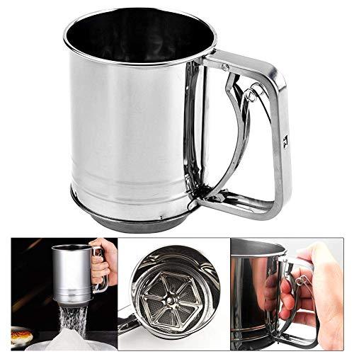 Flour Sifter, for Baking Stainless Steel 3 Cup Double Layers Sieve with Hand Press Design (1 Piece)