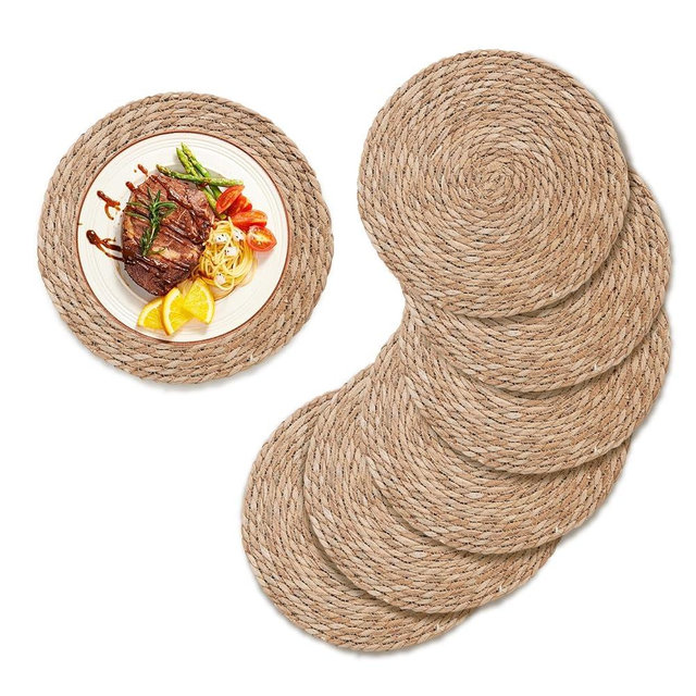 Woven Placemats Set of 6, 14" Round Placemats Set of 6 for Dining Table Decor and Accessories, Braided Straw Rattan Placemats Round for Farmhouse, Wicker Placemats Set of 6 for Dinner Party Decor