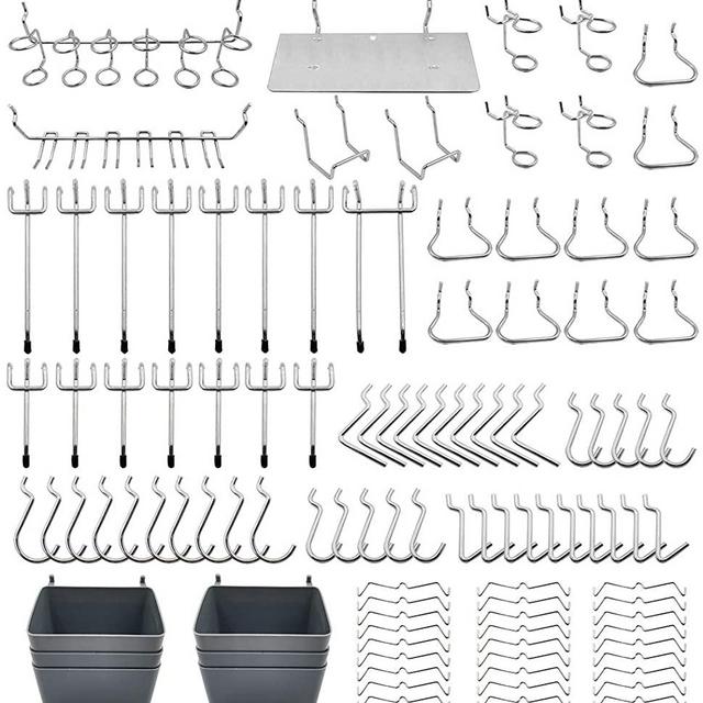 Pegboard Hooks Assortment, Plastic Bins, Peg Locks, for Organizing Tools, 140pcs