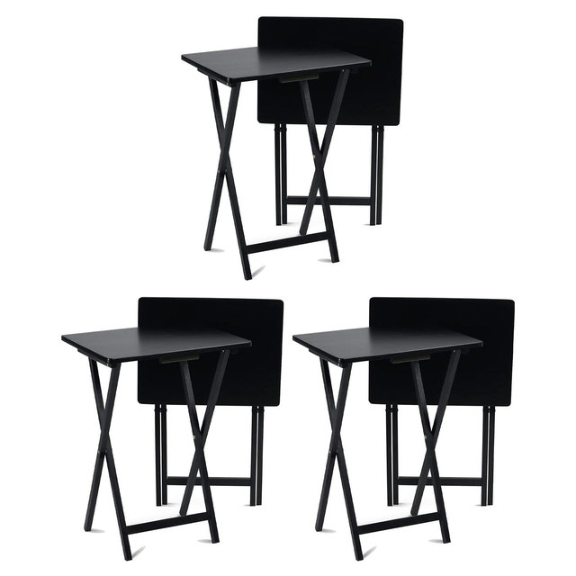 PJ Wood Conventional Solid and Sturdy Wood Construction Portable Folding TV Snack Tray Table Desk Serving Stand, Black