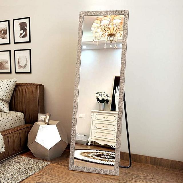 OGCAU Fashion Full Length Mirror, Floor Mirror with Stand, Full Body Mirror, Large Mirror, Mosaic Style Wall-Mounted Mirror for Bedroom - Champagne 65" x22"