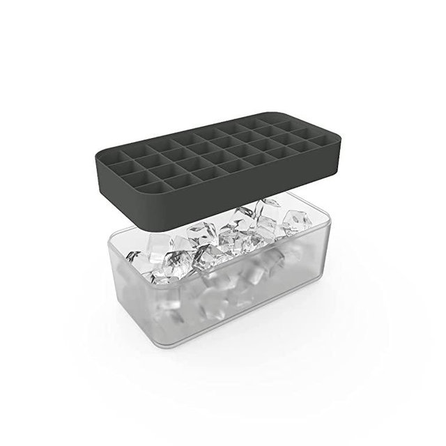 W&P Ice Box Silicone Freezer Tray with Lid | Makes 3 Perfect Trays of Ice | Space-Saving, Stackable Design | Dishwasher Safe, Charcoal, Single