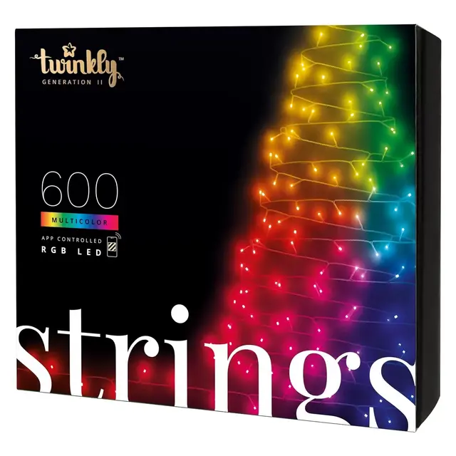 Twinkly Strings App-Controlled LED Christmas Lights with 600 RGB LEDs. 157.5 feet. Green Wire