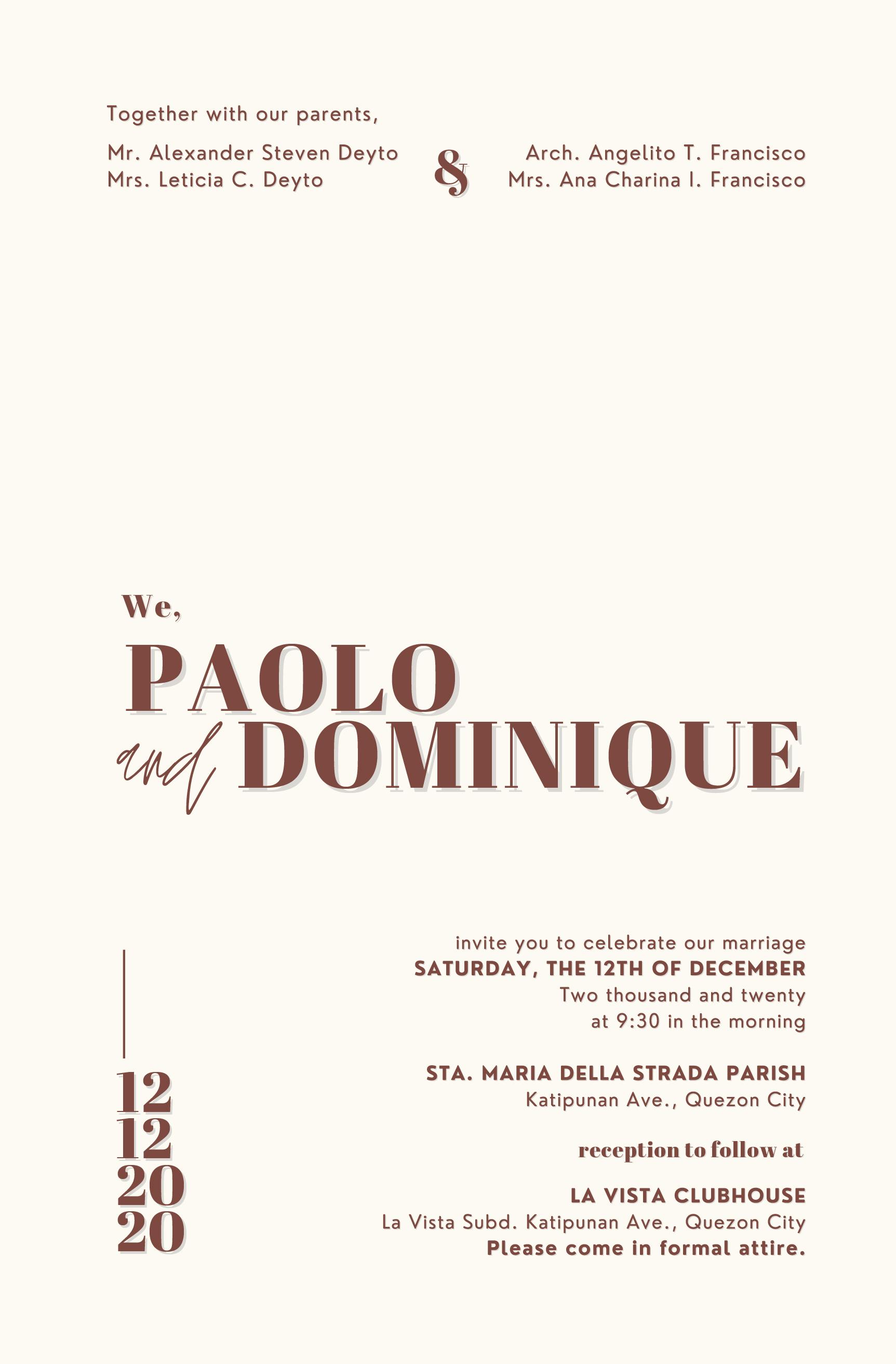 The Wedding Website of Paolo Deyto and Dominique Francisco