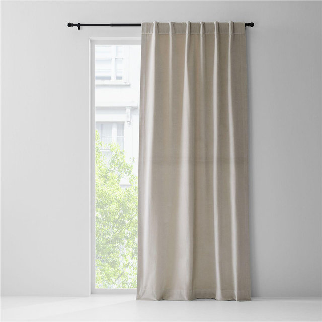 Warm Beige Cotton Velvet Blend Window Curtain Panel with Lining 48"x84"