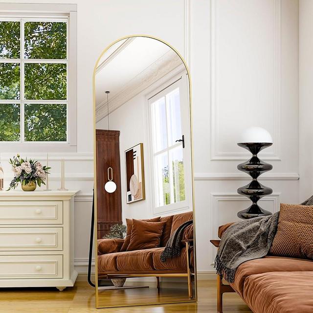 WISSMIELS 21" x 64"Arched Full Length Mirror - Wall Mounted Floor Mirror- Aluminum Alloy Frame Full Body Mirror for Bathroom Living Room Bedroom and Entryway Gold