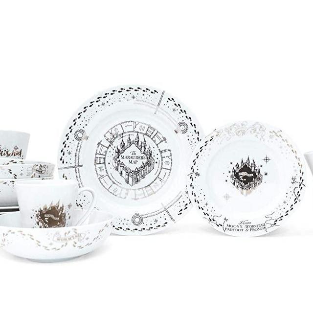 Ukonic Harry Potter Marauders Map 16-Piece Ceramic Dinnerware Set | Hogwarts-Themed Dish Set | Includes Dinner Plates, Salad Plates, Bowls, Mugs | Place Setting for 4