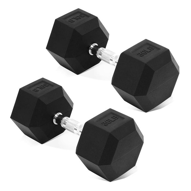 Fitvids Hex Dumbbells Rubber Coated Hand Weights for Exercises and Fitness Home Gym, 5-50 LB Pair