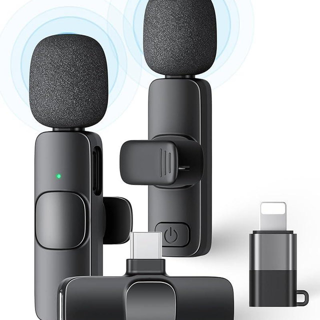 KUKIHO 2 Pack Wireless Lavalier Microphone for iPhone iPad and Android Phone, Lapel Mic Plug and Play Wireless Mic Noise Reduction Microphone for Video Recording Interview Podcast Vlog YouTube Tiktok
