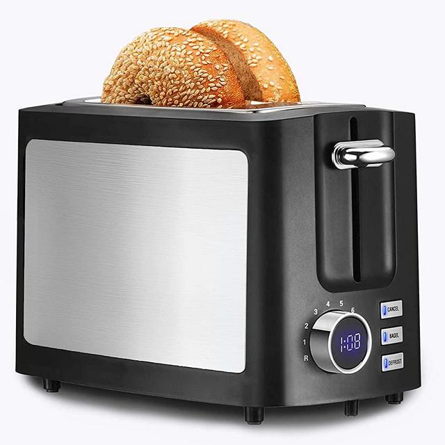 Toaster 2 Slice Wide Slot Toaster Best Rated Prime Displav Smart Toasters with LCD Digital Countdown Timer and Bagel/Defrost/Cancel/Reheat Function