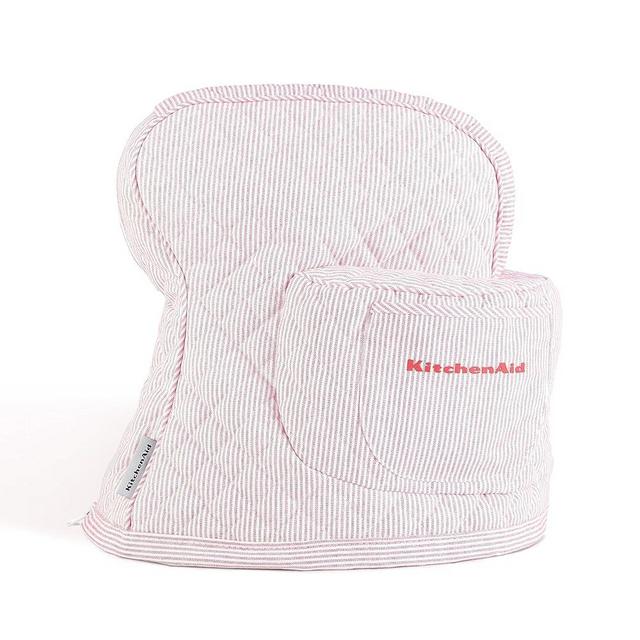 KitchenAid Fitted Tilt-Head Ticking Stripe Stand Mixer Cover with Storage Pocket, Quilted 100% Cotton, 14.4" x 18" x 10", Hibiscus Pink