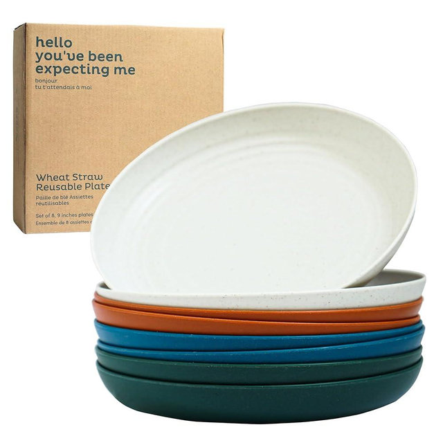 Nook Theory Deep Dinner Plates Set of 8 - Wheat Straw Plates, Alternative for Plastic Plates, Microwavable, Dishwasher Safe, Unbreakable Dinnerware, Reusable Dinner Plates (Urban 9")
