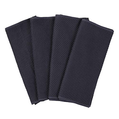 Homaxy 100% Cotton Waffle Weave Kitchen Dish Towels, Ultra Soft Absorbent Quick Drying Cleaning Towel, 13x28 Inches, 4-Pack, Dark Grey