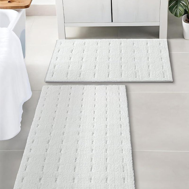 ILANGO White Bathroom Rugs Sets 2 Piece, Soft Shaggy Bath Rugs Non Slip Washable, Absorbent Bathroom Accessories Bath Mats for Floor, Tub and Shower 24" x 36" + 24" x 48"