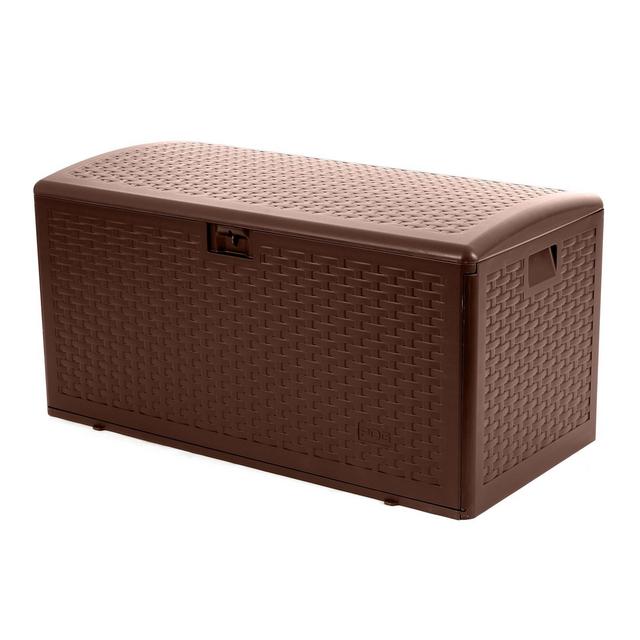 Plastic Development Group Multipurpose 73 Gallon Resin Outdoor Backyard Patio Storage Deck Box Container with Soft Close Lid, Java Brown